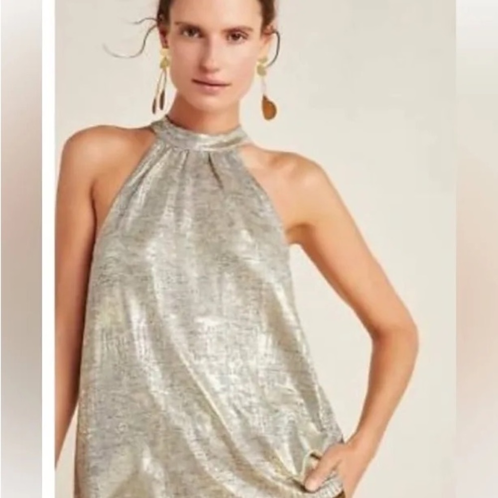 Gold metallic halter top from Anthropologie.